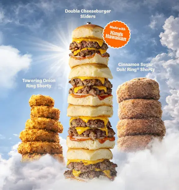 Sky High Deal - Towering Double Cheeseburger Sliders, O-ring Shorty, Doh-ring Shorty